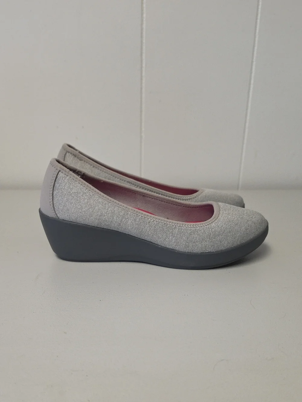 CROCS Light Gray Wedge Flats with Dark Gray Sole